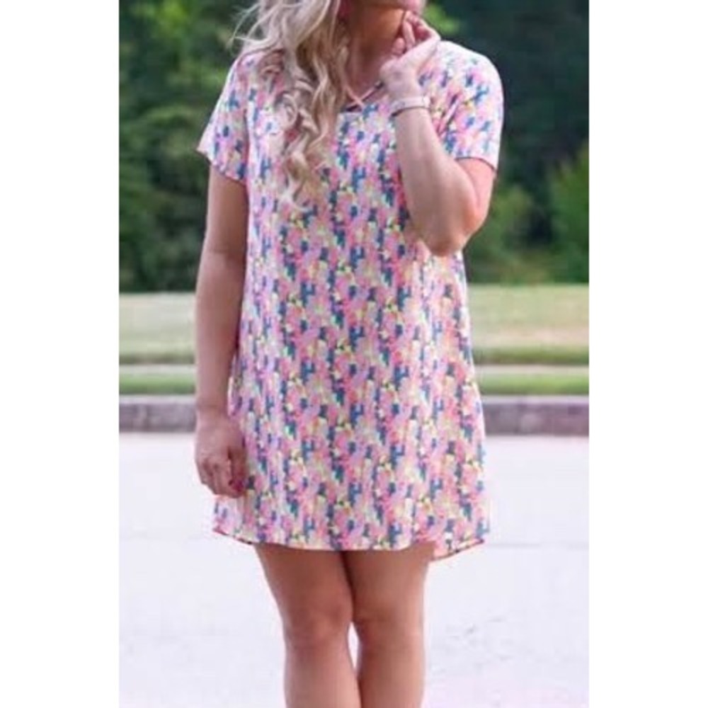 BuddyLove Neon Abstract confetti Print Crisscross V-Neck Shift Mini Dress Large